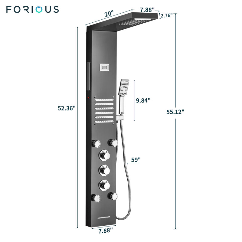 FORIOUS LED 55" Shower Panel With Fixed Shower Head & Reviews Wayfair
